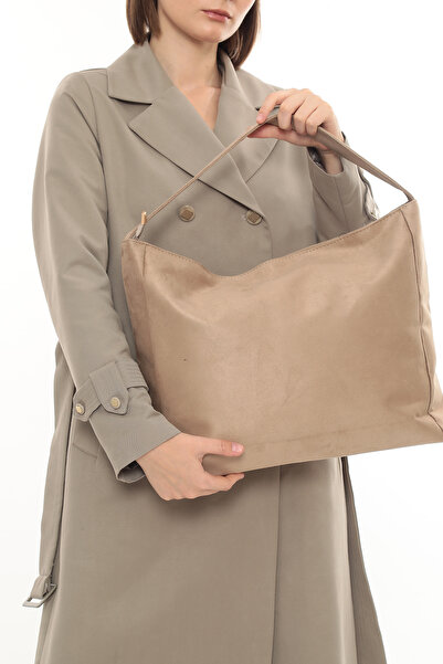 besmoda Γυναικεία τσάντα shopper σε μπεζ σουέντ