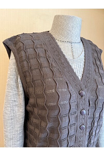 TİRİTEK Плетен фин тюл кардиган за майки / кафяв