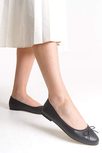 VONJE MARY Kadın Günlük Yuvarlak Burun Balerin Siyah Babet