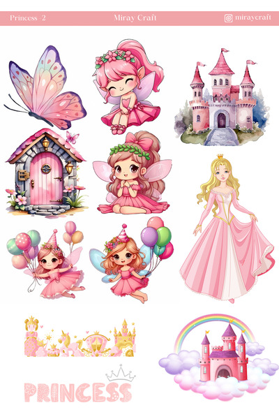 MirayDesign 1 foaie de autocolante tematice prințesă (12x17 cm) pentru Bullet...