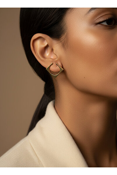 TURBİJ Women's Geometric Square Shape Gold Color Hoop Earrings