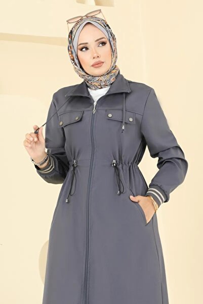 Weak Blue Μακριά Trench Coat Plus Size με Ελαστικά Μανίκια