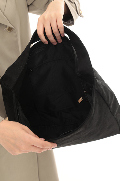 besmoda Women's Navy Blue Suede Shopper Bag