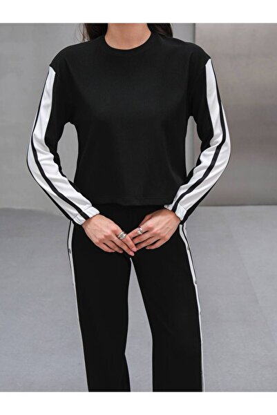 MY DEPO Women's Snap Fastener Piping Detail Top and Bottom Set