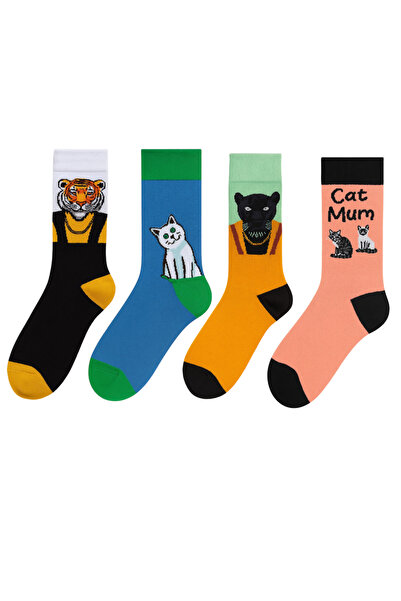 Goma Goma Socks Set of 4 Colorful Socks with Tiger and Cat Patterns