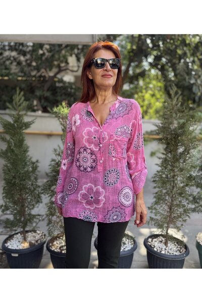 DenizEge Flowers Italian Shirt Pink