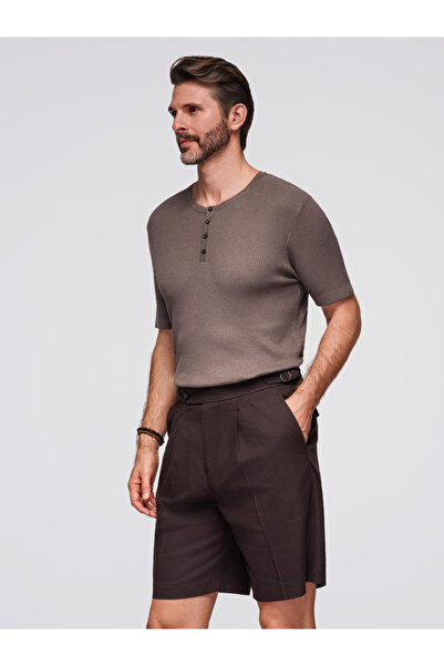 OMBRE Pánské pletené tričko s knoflíky u výstřihu - popelavě modré V4 OM-TSCT-0254 M