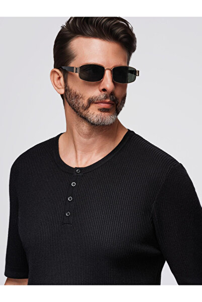 OMBRE Ανδρικό πλεκτό μπλουζάκι με κουμπιά στη λαιμόκοψη - μαύρο V2 OM-TSCT-0254 XL