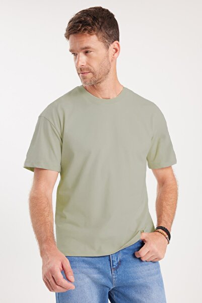 Tudors Men's Boxy Fit Loose Fit 100% Cotton Crew Neck Gray T-Shirt
