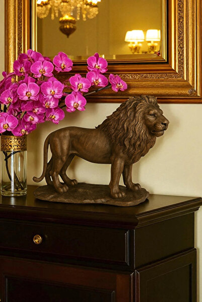 ay hediyelik Yürüyen Aslan Heykeli Biblo - Dekoratif Polyester 31x25 cm