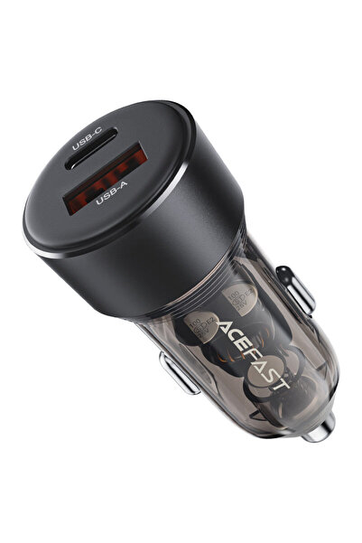 Acefast B12 60W 1USB A & 1USB C, Dual Ports Fast Charging Car Charger - Black