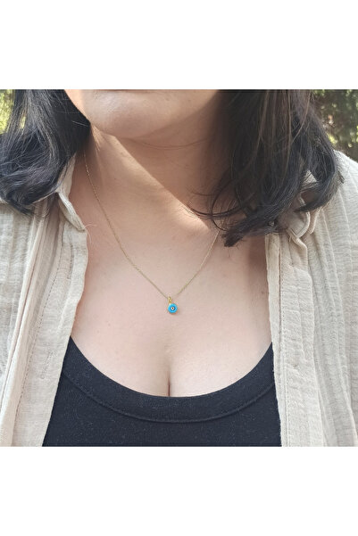 TREND Gümüş Mineli Nazarlık Kolye , Nazar Boncuğu Kolye, 925 Ayar Gümüş, 45 cm Zincir