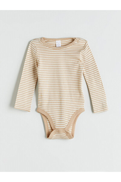 LC Waikiki Bej Çizgili Erkek Bebek Çıtçıtlı Body 2'li