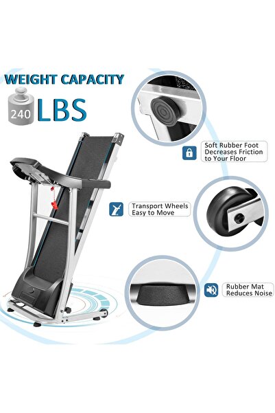 BUNCA Electric treadmill with waist massage and 1.5 HP motor, running area 40*110 cm, 3 incline levels, load capacity 90 kg, 6069D