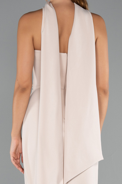 Abiyefon Bej Straplez Balen Korse Şallı Uzun Abiye Elbise ABU5216