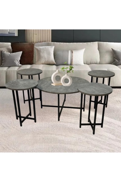 DEC11 4+1 Dark Grey Wood Serving Table Set