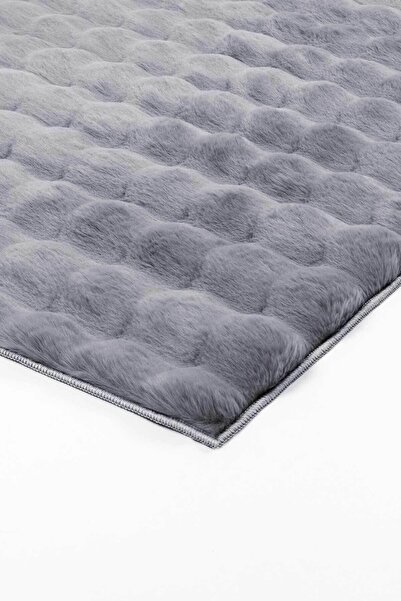 Aden Maya Tavşan Tüyü Peluş Bubble Halı | Kaymaz Tabanlı Makinede Yıkanabilir Yumuşak Halı |Anrasit|MYA01