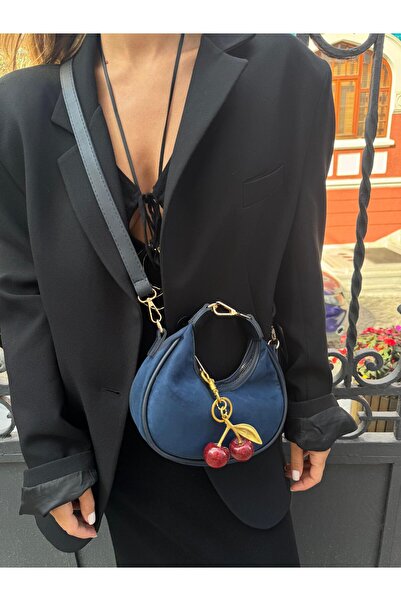 Tina İstanbul حقيبة يد وكتف نسائية من جلد الغزال باللون الأزرق الداكن من كيري...