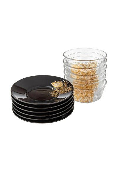 ORIAN 12-piece clear glass yogurt set with a black porcelain plate, Al-Sanabel Collection