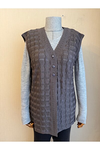 TİRİTEK Triko Thin Tulle Mother's Vest / Brown