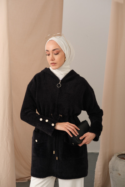 LOCCO Women's Hooded Knitwear Cardigan Black