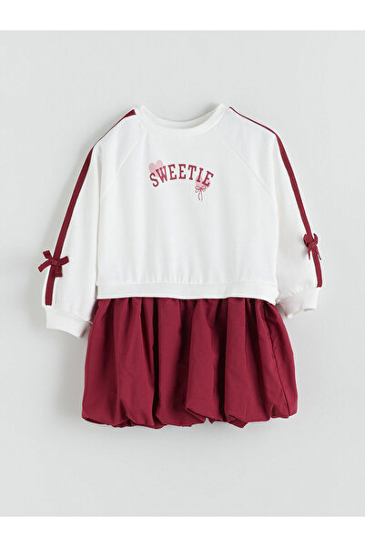 LC Waikiki Peak Yeni Sezon Kız Çocuk Fiyonklu Sweat Balon Elbise