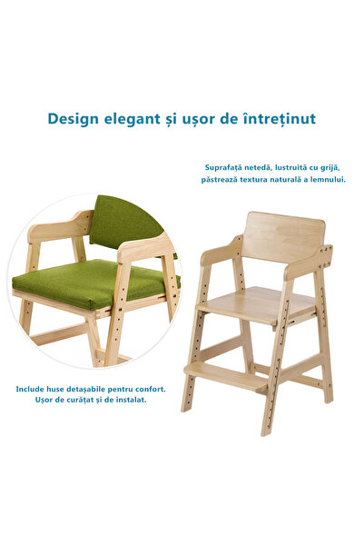 Onuvio ® scaun înalt din lemn, reglabil, cu trepte, scaun de masă sau de studiu pentru copii - Verde