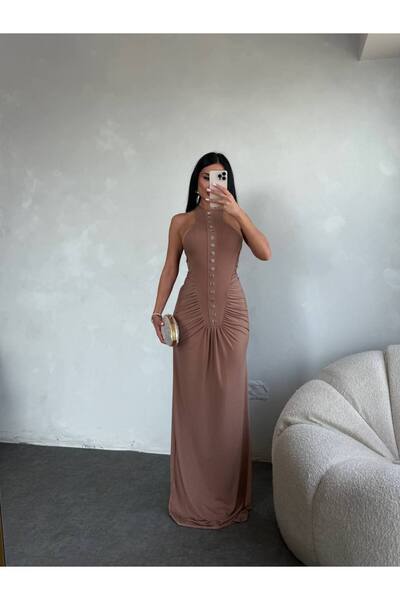 limited black Μακρύ φόρεμα με λεπτομέρεια από ασημένια κουμπιά