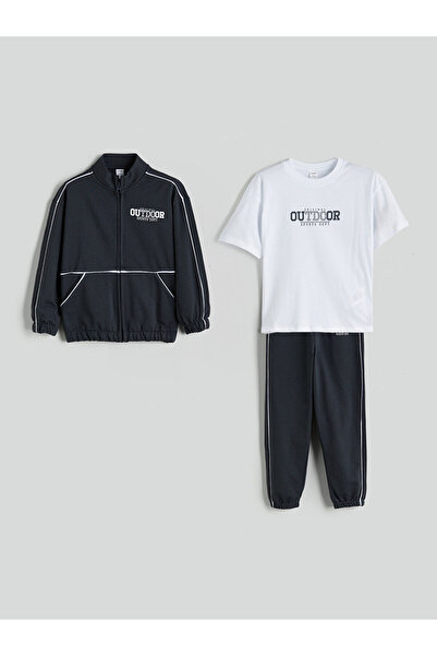 LC Waikiki Antrasit Erkek Çocuk Tişört Hırka ve Eşofman Alt 3'lü