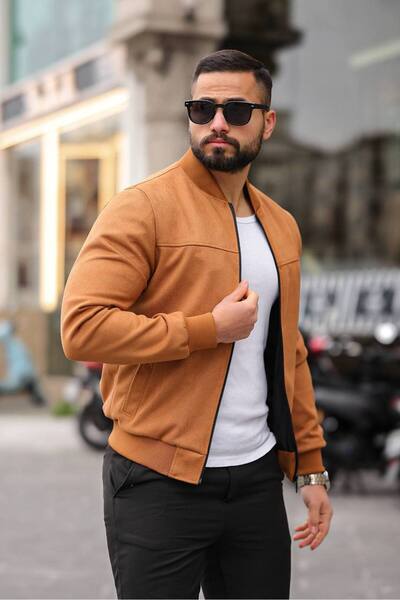 BASEL.CO Men's Bomber Suede Basic Jacket