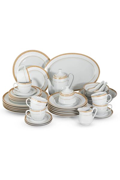ORIAN Luxury 49-piece white porcelain dining set with delicate and golden patterns for 6 people