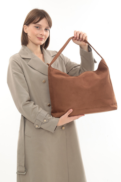 besmoda Women's Tan Suede Shopper Bag