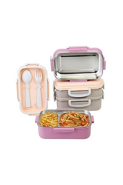 Cosiness Beautiful Life Stainless Steel - Vacuum 3-Compartment Lunch Box with Fork+ Spoon 450X400 Ml.
