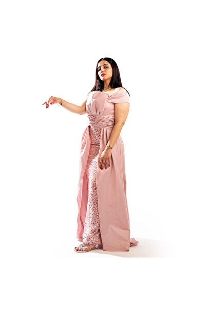 Finesse Pink Evening Dress - Elegant Sequin Satin Layer