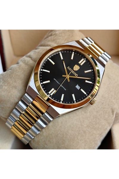 Raymond Gold Black Detailed Steel Men's Wristwatch