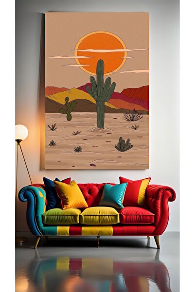 özkacar Cactus în deșert, tablou decorativ pe pânză pentru casă, perete, salo...