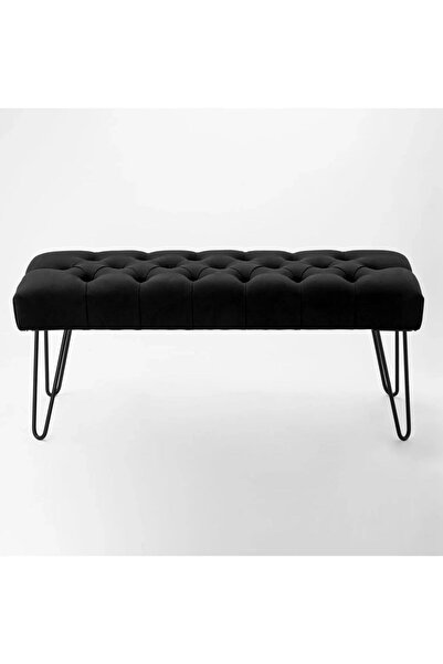 asaella mobilya Lumi Siyah Metal Ayaklı Kapitoneli Chester Yatak Ucu Oturma B...