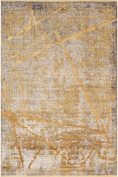 Karmen Halı Art AT001S Sarı Halı Modern Desen Triko Akrilik Viskon Boyama Yük...