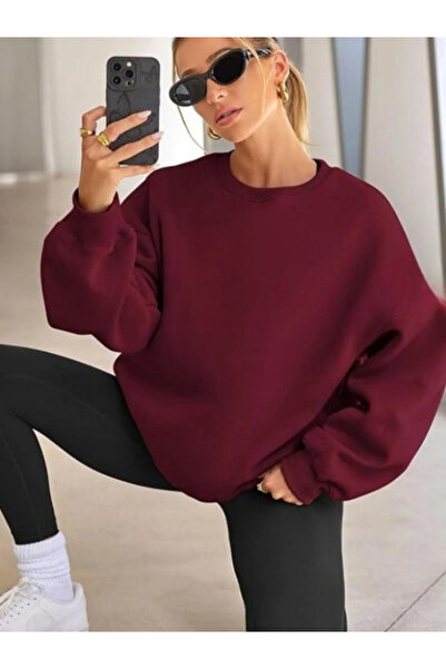 MOONBULL Kadın Bisiklet Yaka 3 İplik Penye Kalite İçi Pamuklu Soft Sweatshirt