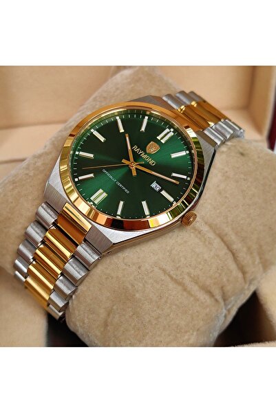 Raymond Gold Green Detailed Steel Men's Wristwatch