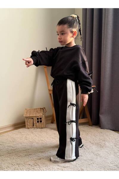 Çamur Kids Girl's 2-Piece Set with Ribbon Bow |   Tracksuit Top & Bottom |   Two Threads Without Shading |   3-10 Years Old