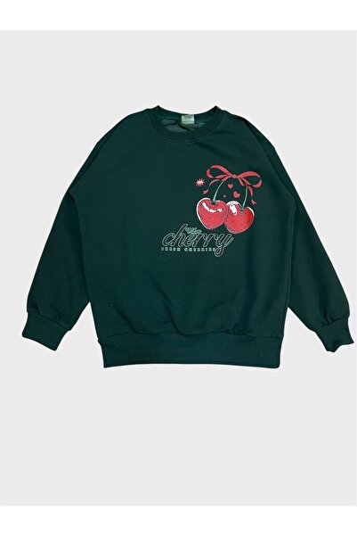 tusem butik homewear Κοριτσίστικο βαμβακερό σετ φόρμας με μακρυμάνικο μοτίβο πράσινου κερασιού