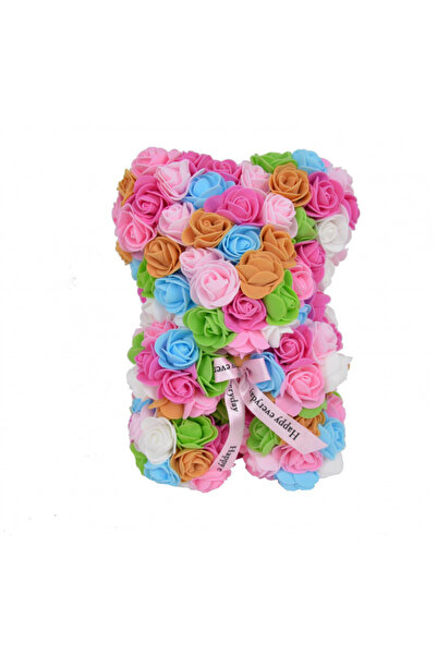 velve Πολύχρωμο λουλουδάτο αρκουδάκι από τριαντάφυλλα 25 εκ., χειροποίητο, κο...