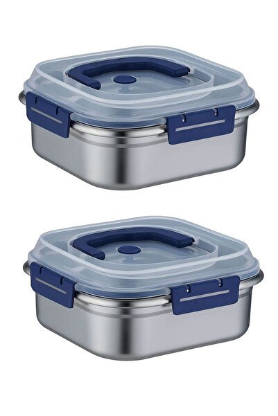 Chavin 2 Pieces Steel 1800 ml Lockable Food Fruit Meat Refrigerator Nutrition Storage Container Mt106