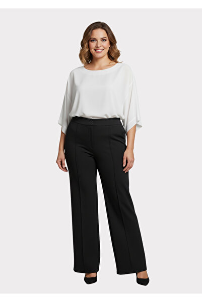 LİLAS XXL Büyük Beden Siyah Renkli Toparlayıcı Likralı Kumaş Pantolon