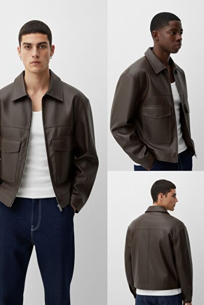 KOCCI Нова колекция Овърсайз тенденция Премиум мъжка кожена яке