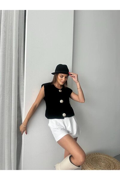 Bella Breeze Kadın Örme Gold Düğmeli Triko Kazak