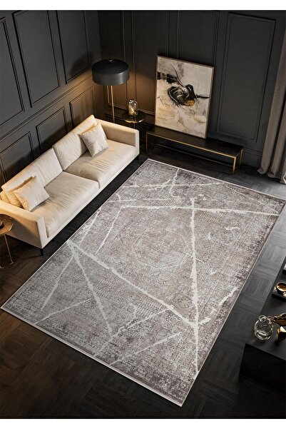 Karmen Halı Art AT001A Gri Halı Modern Desen Triko Akrilik Viskon Boyama Yüks...