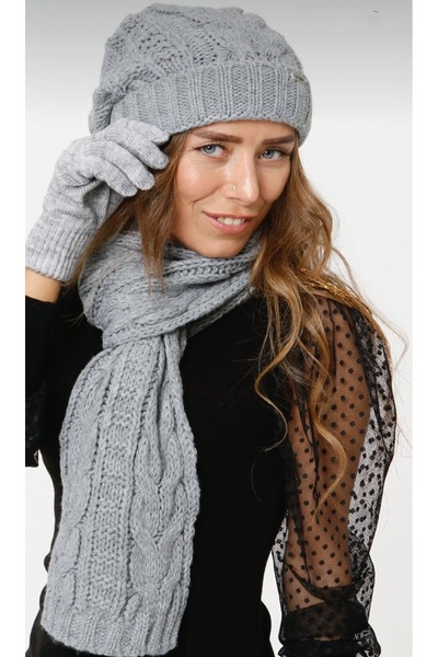 rushana Women's Three-Piece Set Knit Beanie Scarf and Gloves