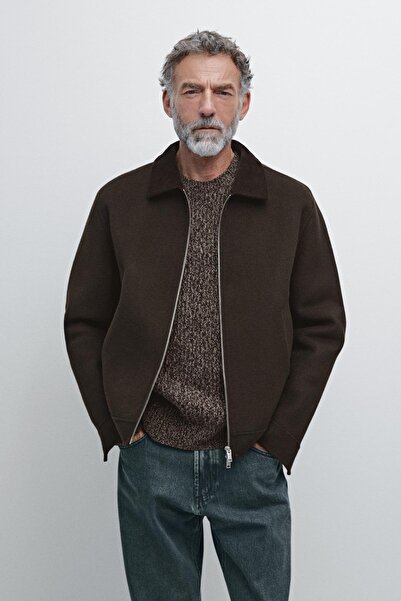 Massimo Dutti Çift fitilli kadife yakalı yün ceket